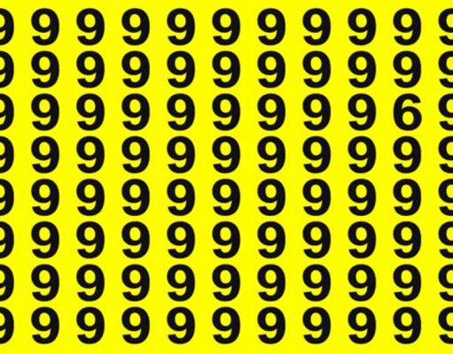 Find the “6” among these “9”s.