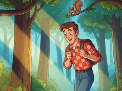 A man is walking through the woods